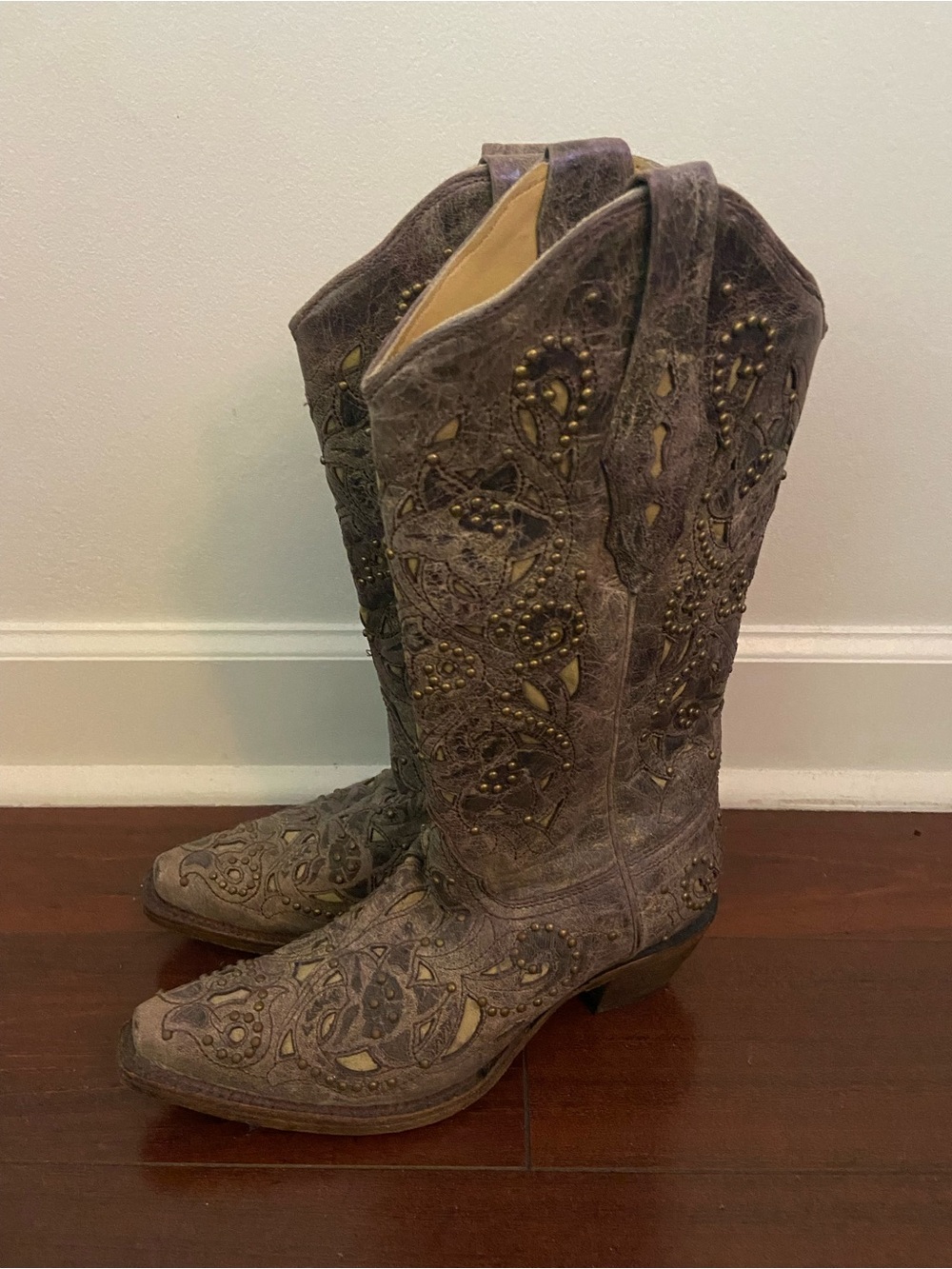 NEW Corral Women's Embroidered Studded Western Boots - Taupe